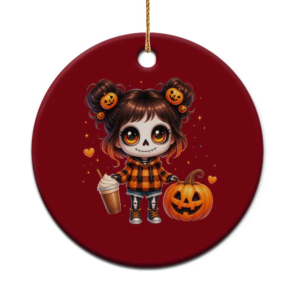 Halloween Autumn Spooky Fall Gift Ceramic Ornament Cute Chibi Skeleton Girl Pumpkin Spice Latte TS12 1pc Red Print Your Wear