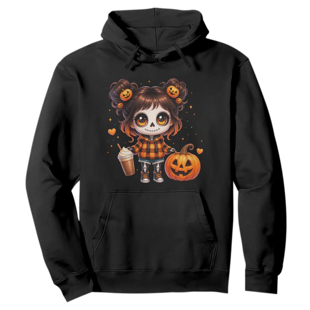 Halloween Autumn Spooky Fall Gift Hoodie Cute Chibi Skeleton Girl Pumpkin Spice Latte TS12 Black Print Your Wear
