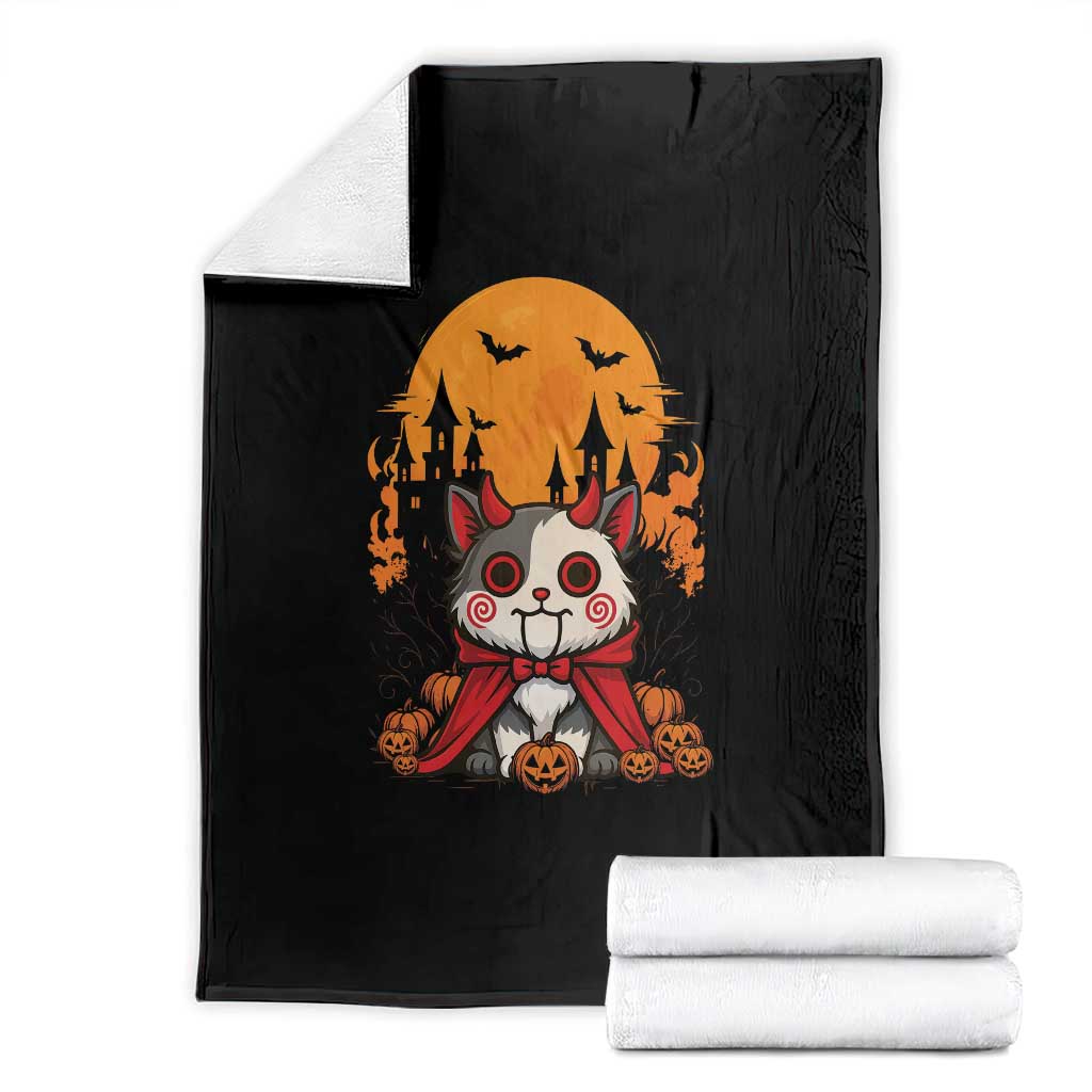 Halloween Cat Throw Blanket Horror Vampire Kawaii Chibi Kitten TS12 Black Print Your Wear