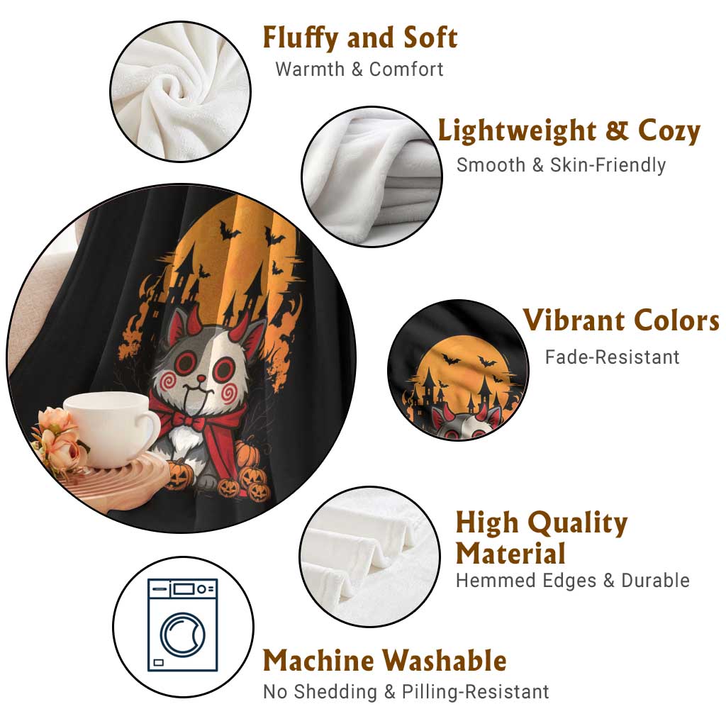 Halloween Cat Throw Blanket Horror Vampire Kawaii Chibi Kitten TS12 Print Your Wear