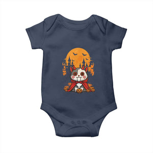Halloween Cat Baby Onesie Horror Vampire Kawaii Chibi Kitten TS12 Navy Print Your Wear