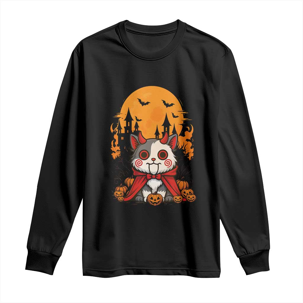 Halloween Cat Long Sleeve Shirt Horror Vampire Kawaii Chibi Kitten TS12 Black Print Your Wear