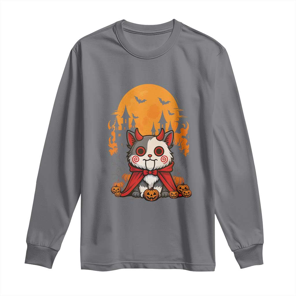 Halloween Cat Long Sleeve Shirt Horror Vampire Kawaii Chibi Kitten TS12 Charcoal Print Your Wear