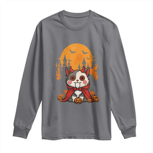 Halloween Cat Long Sleeve Shirt Horror Vampire Kawaii Chibi Kitten TS12 Charcoal Print Your Wear