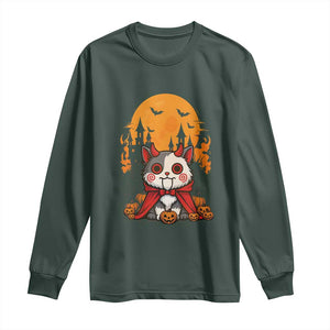 Halloween Cat Long Sleeve Shirt Horror Vampire Kawaii Chibi Kitten TS12 Dark Forest Green Print Your Wear