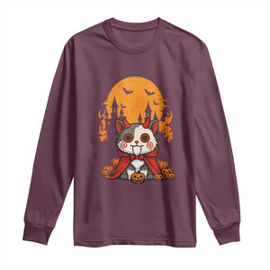 Halloween Cat Long Sleeve Shirt Horror Vampire Kawaii Chibi Kitten TS12 Maroon Print Your Wear