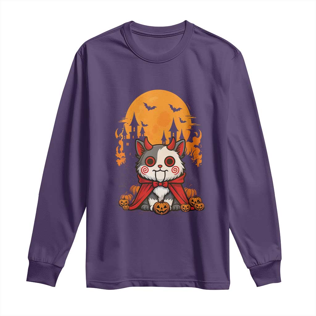 Halloween Cat Long Sleeve Shirt Horror Vampire Kawaii Chibi Kitten TS12 Purple Print Your Wear