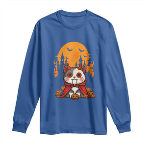 Halloween Cat Long Sleeve Shirt Horror Vampire Kawaii Chibi Kitten TS12 Royal Blue Print Your Wear