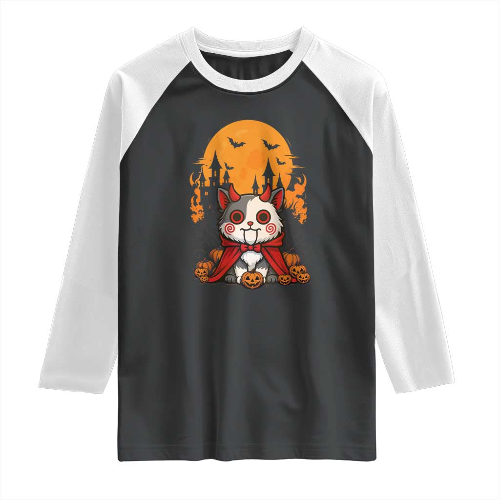 Halloween Cat Raglan Shirt Horror Vampire Kawaii Chibi Kitten TS12 Black White Print Your Wear