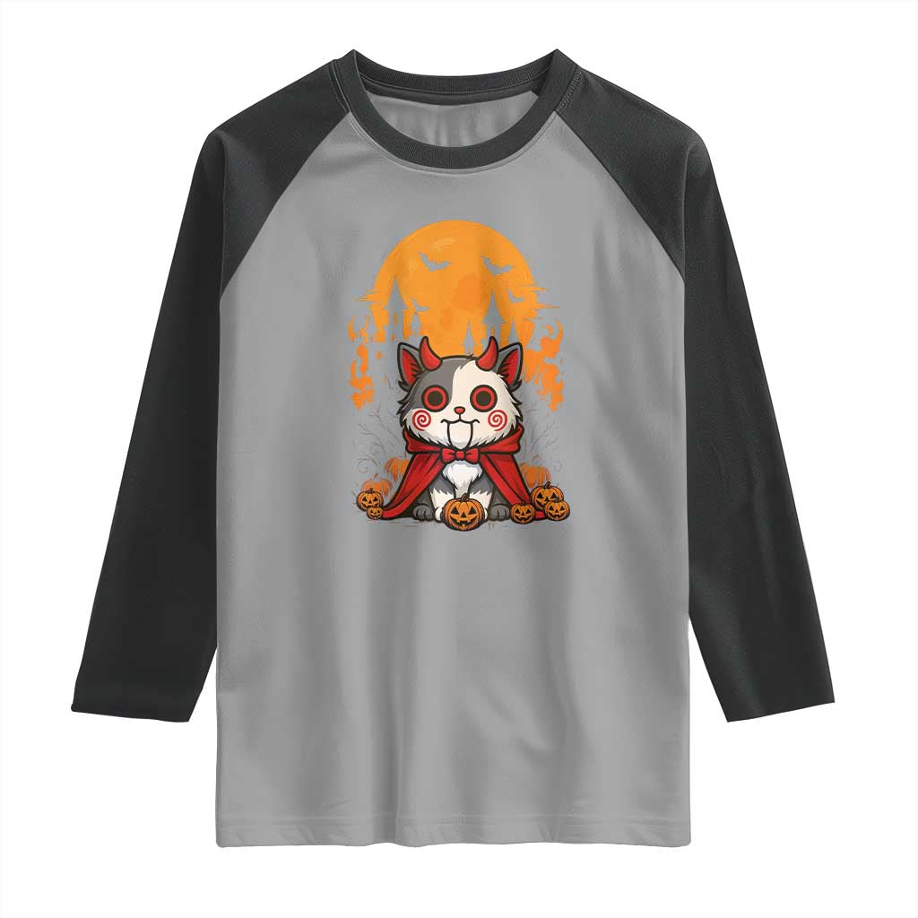Halloween Cat Raglan Shirt Horror Vampire Kawaii Chibi Kitten TS12 Sport Gray Black Print Your Wear