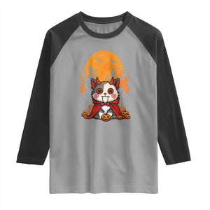Halloween Cat Raglan Shirt Horror Vampire Kawaii Chibi Kitten TS12 Sport Gray Black Print Your Wear