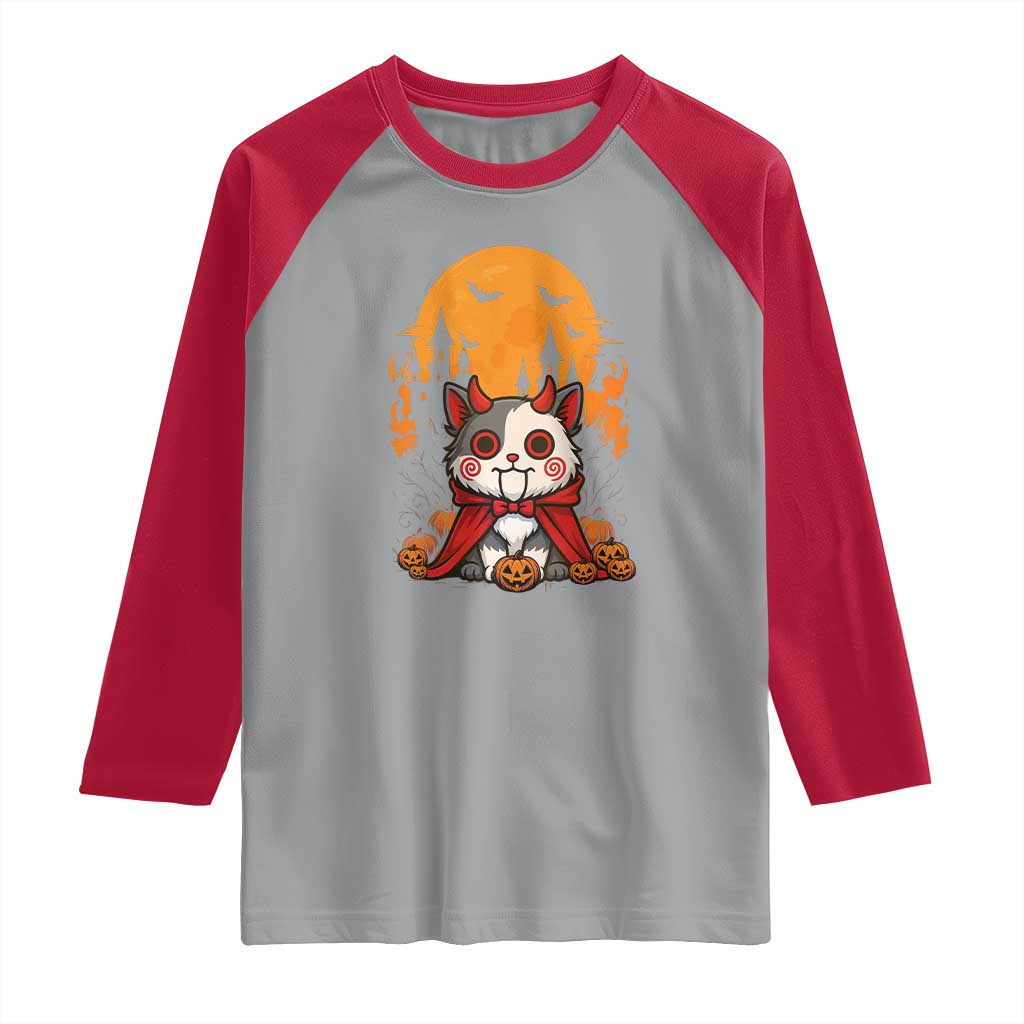 Halloween Cat Raglan Shirt Horror Vampire Kawaii Chibi Kitten TS12 Sport Gray Red Print Your Wear