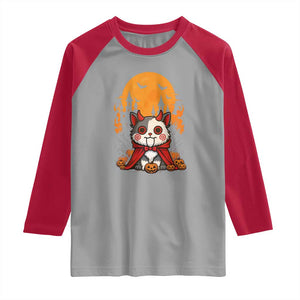 Halloween Cat Raglan Shirt Horror Vampire Kawaii Chibi Kitten TS12 Sport Gray Red Print Your Wear