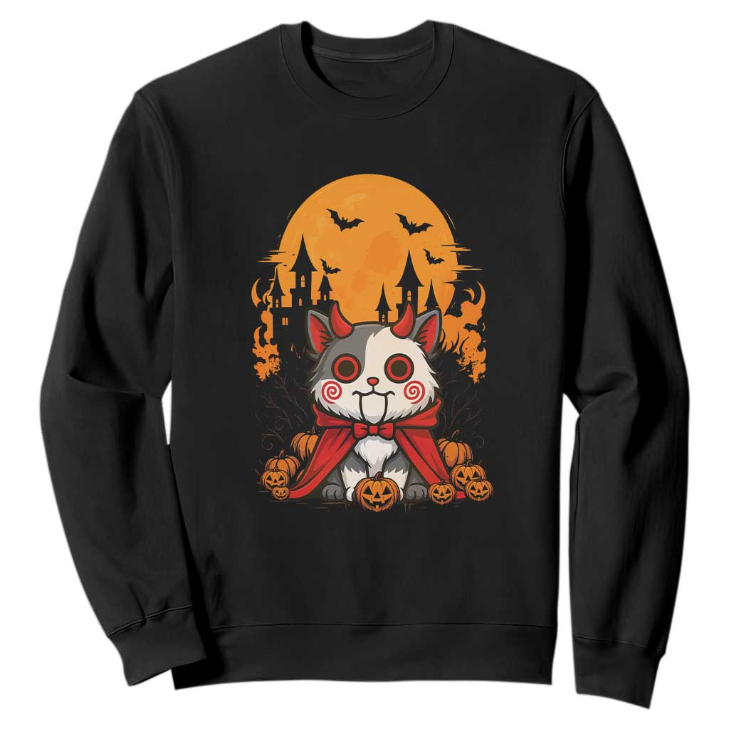 Halloween Cat Sweatshirt Horror Vampire Kawaii Chibi Kitten TS12 Black Print Your Wear
