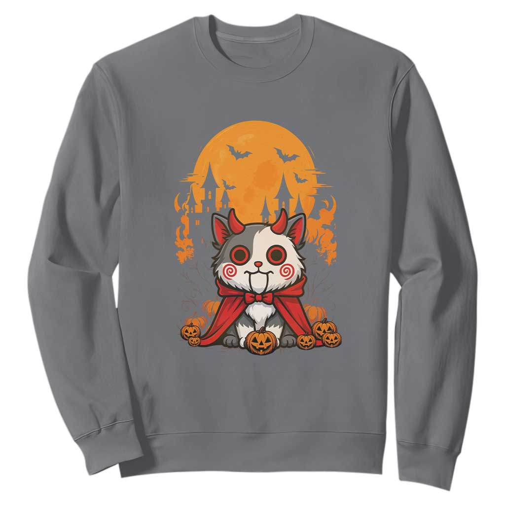 Halloween Cat Sweatshirt Horror Vampire Kawaii Chibi Kitten TS12 Charcoal Print Your Wear