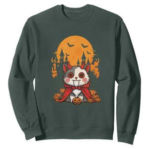 Halloween Cat Sweatshirt Horror Vampire Kawaii Chibi Kitten TS12 Dark Forest Green Print Your Wear