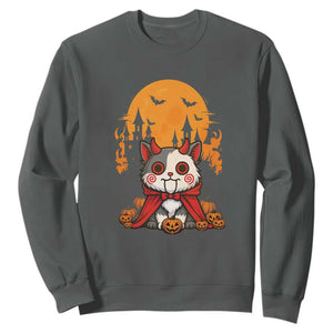 Halloween Cat Sweatshirt Horror Vampire Kawaii Chibi Kitten TS12 Dark Heather Print Your Wear