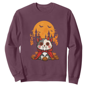 Halloween Cat Sweatshirt Horror Vampire Kawaii Chibi Kitten TS12 Maroon Print Your Wear