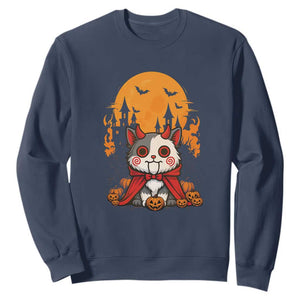 Halloween Cat Sweatshirt Horror Vampire Kawaii Chibi Kitten TS12 Navy Print Your Wear