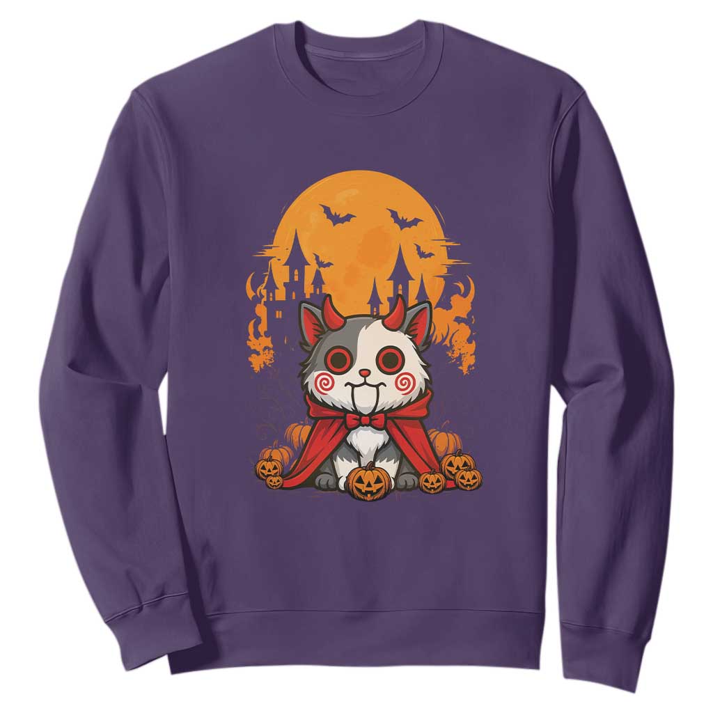 Halloween Cat Sweatshirt Horror Vampire Kawaii Chibi Kitten TS12 Purple Print Your Wear