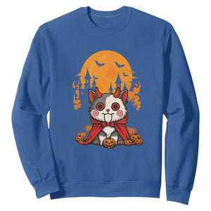 Halloween Cat Sweatshirt Horror Vampire Kawaii Chibi Kitten TS12 Royal Blue Print Your Wear