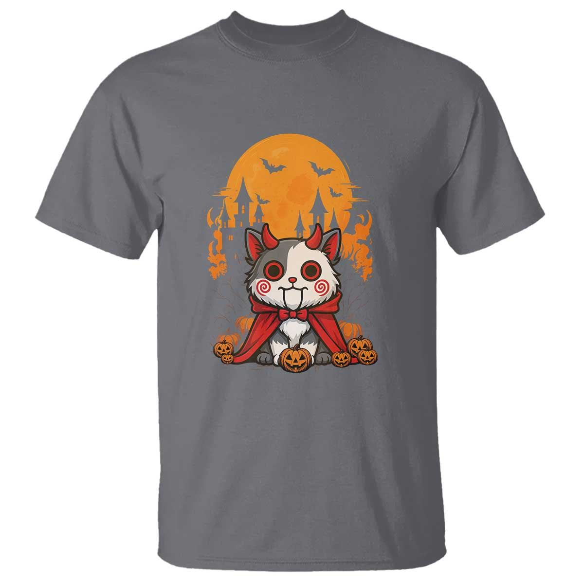Halloween Cat T Shirt Horror Vampire Kawaii Chibi Kitten TS12 Charcoal Print Your Wear
