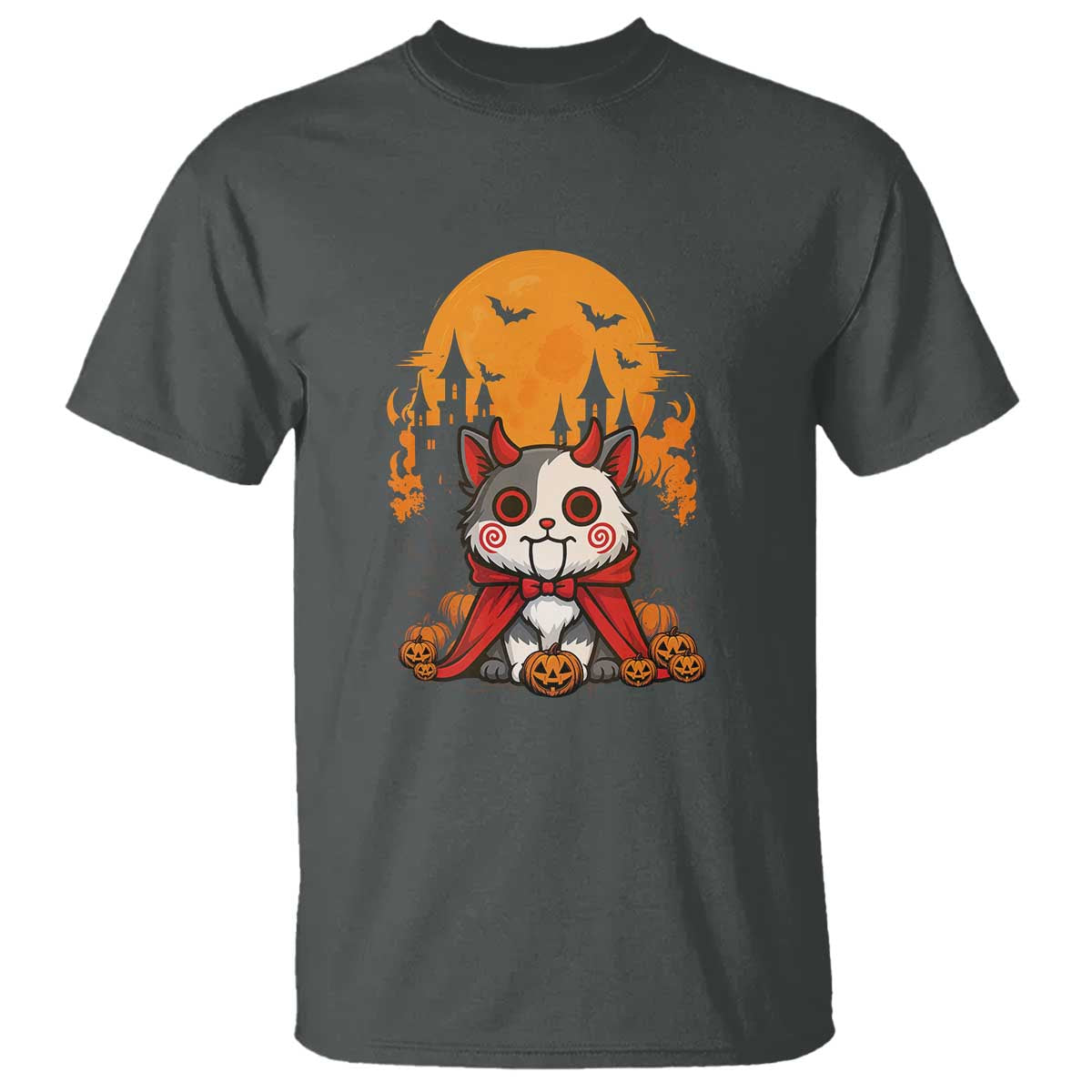 Halloween Cat T Shirt Horror Vampire Kawaii Chibi Kitten TS12 Dark Heather Print Your Wear