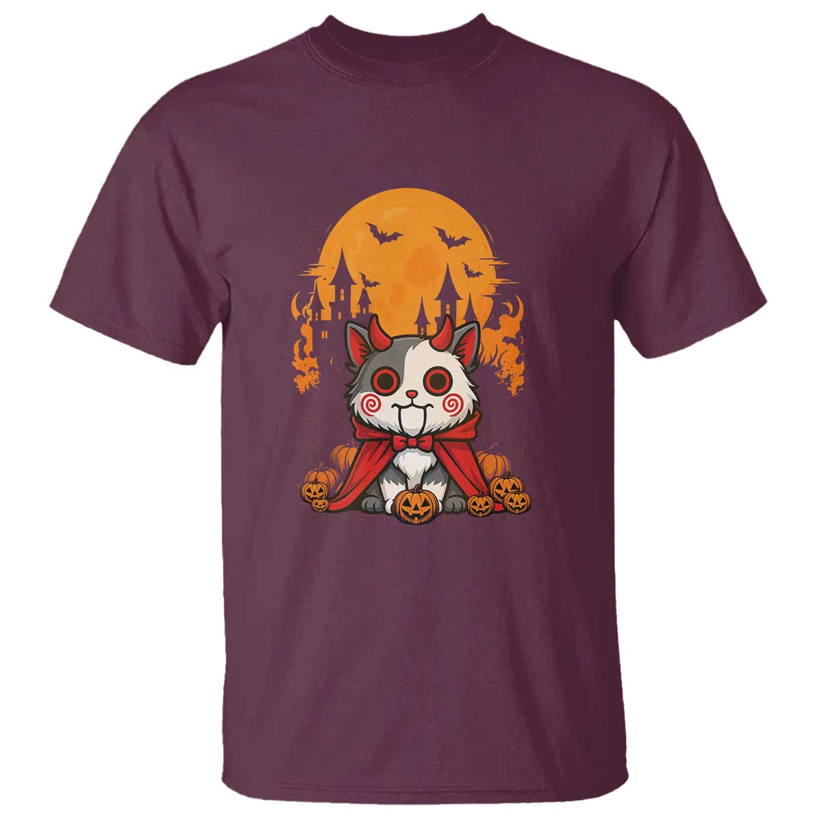 Halloween Cat T Shirt Horror Vampire Kawaii Chibi Kitten TS12 Maroon Print Your Wear