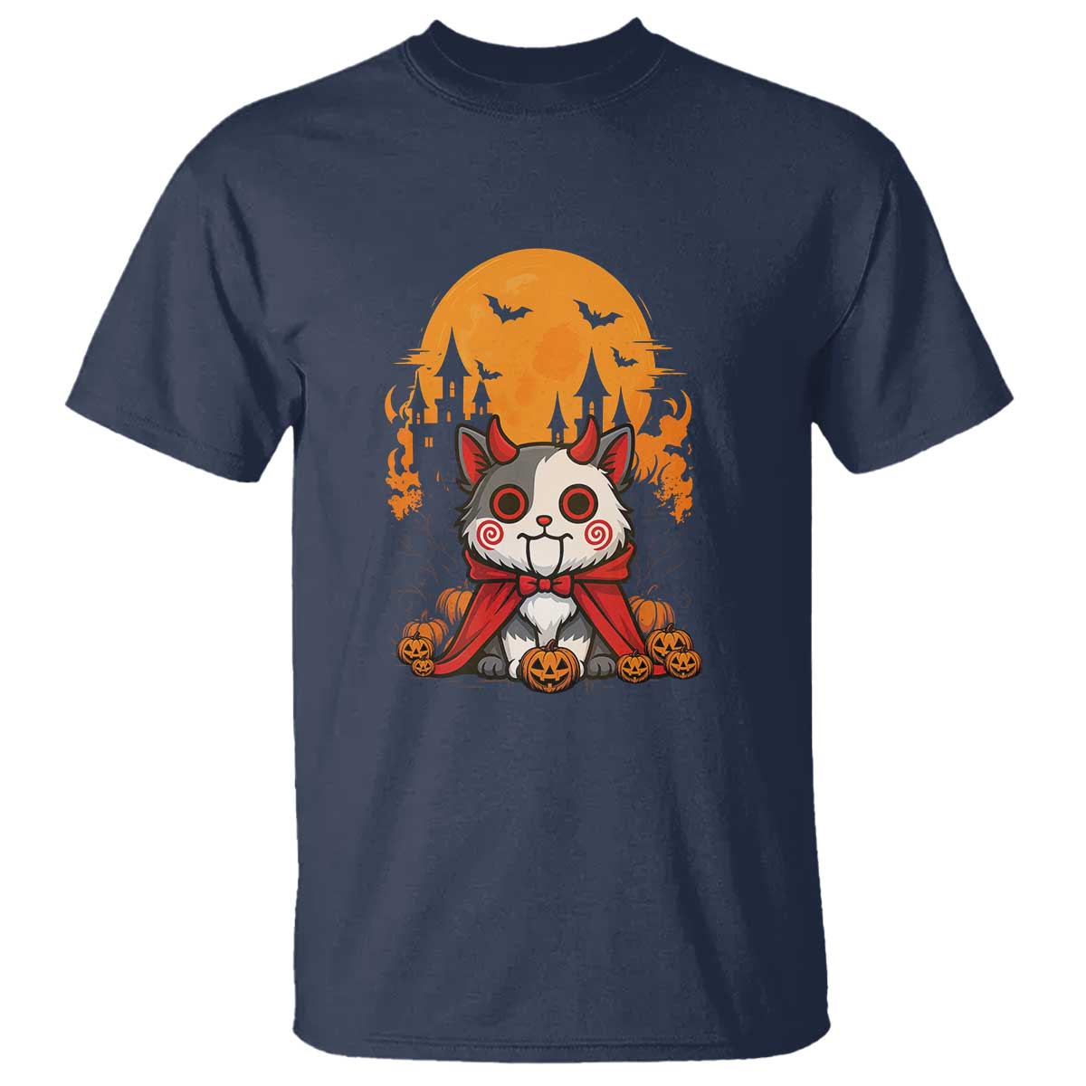 Halloween Cat T Shirt Horror Vampire Kawaii Chibi Kitten TS12 Navy Print Your Wear