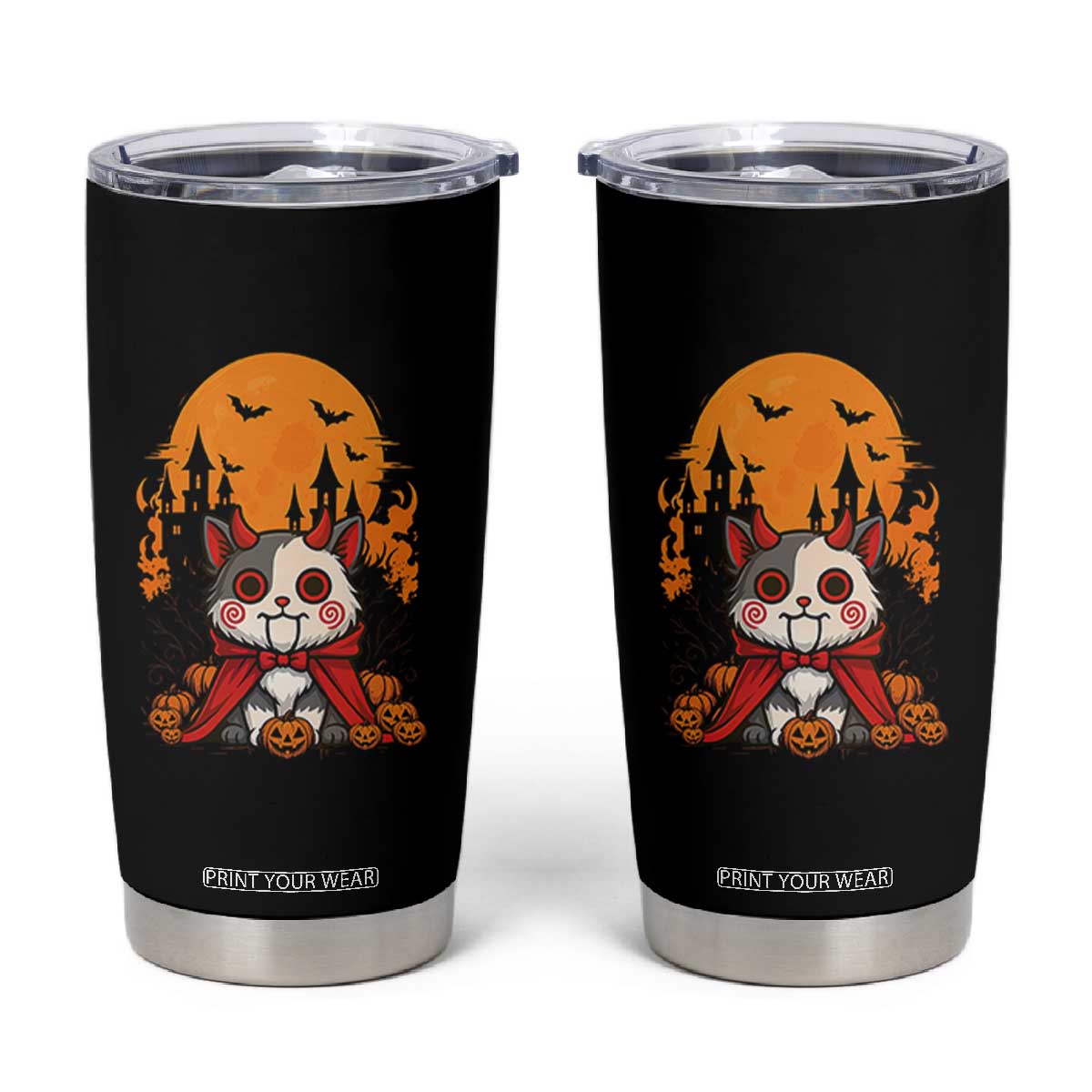 Halloween Cat Tumbler Cup Horror Vampire Kawaii Chibi Kitten TS12 Black Print Your Wear