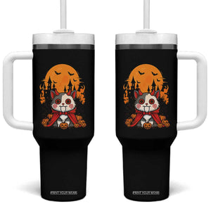 Halloween Cat Tumbler With Handle Horror Vampire Kawaii Chibi Kitten TS12 One Size: 40 oz Black Print Your Wear