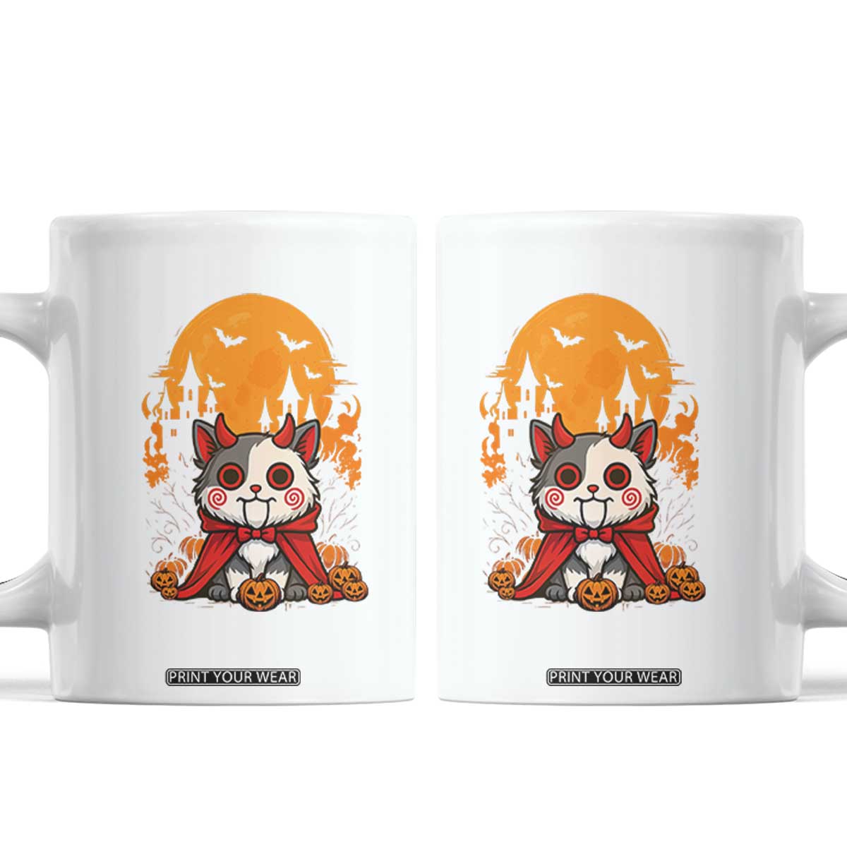 Halloween Cat Coffee Mug Horror Vampire Kawaii Chibi Kitten TS12 Black Print Your Wear
