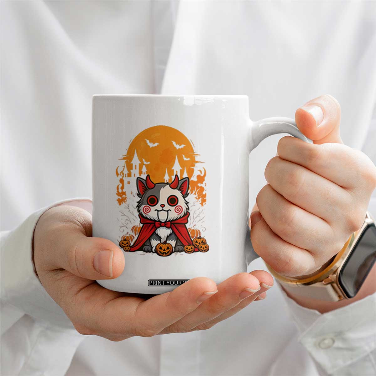 Halloween Cat Coffee Mug Horror Vampire Kawaii Chibi Kitten TS12 Print Your Wear