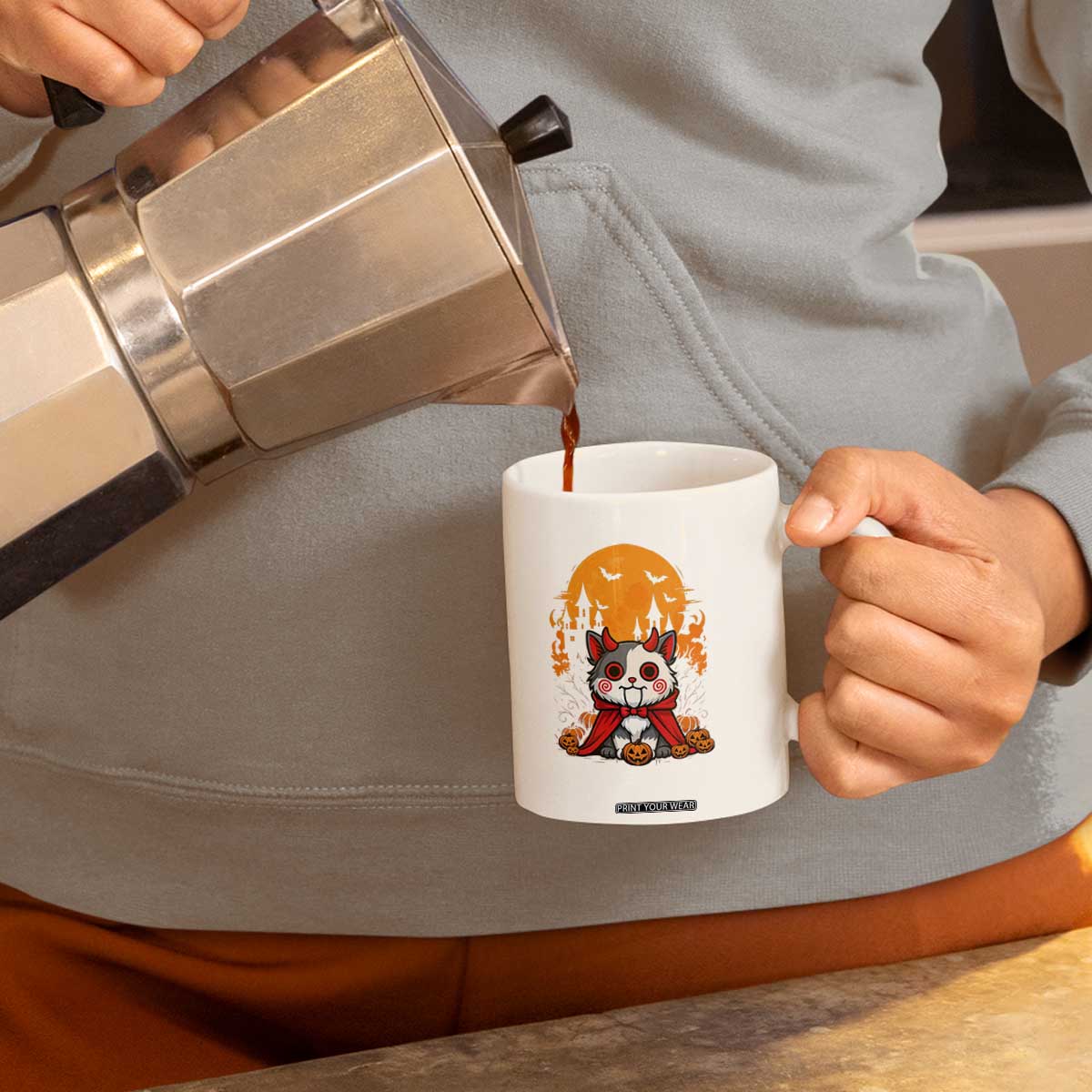 Halloween Cat Coffee Mug Horror Vampire Kawaii Chibi Kitten TS12 Print Your Wear