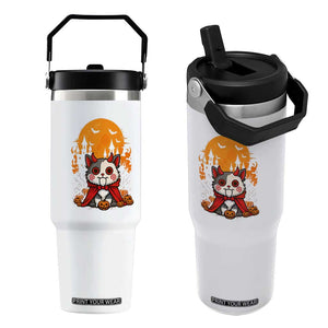 Halloween Cat Flip Straw Tumbler Horror Vampire Kawaii Chibi Kitten TS12 One Size: 30 oz White Print Your Wear