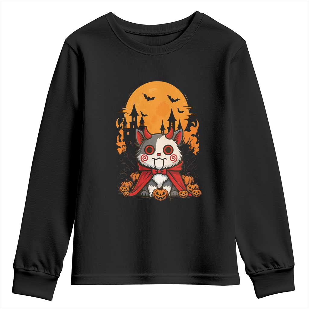 Halloween Cat Youth Sweatshirt Horror Vampire Kawaii Chibi Kitten TS12 Black Print Your Wear