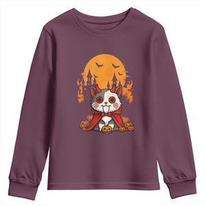 Halloween Cat Youth Sweatshirt Horror Vampire Kawaii Chibi Kitten TS12 Maroon Print Your Wear