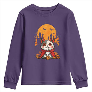 Halloween Cat Youth Sweatshirt Horror Vampire Kawaii Chibi Kitten TS12 Purple Print Your Wear