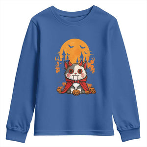 Halloween Cat Youth Sweatshirt Horror Vampire Kawaii Chibi Kitten TS12 Royal Blue Print Your Wear