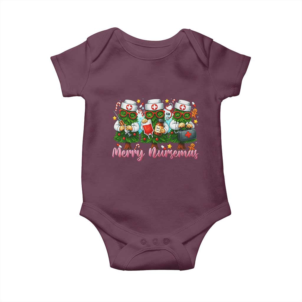 Christmas Nurse Baby Onesie Funny Merry Nursemas Pine Tree TS12 Maroon Print Your Wear