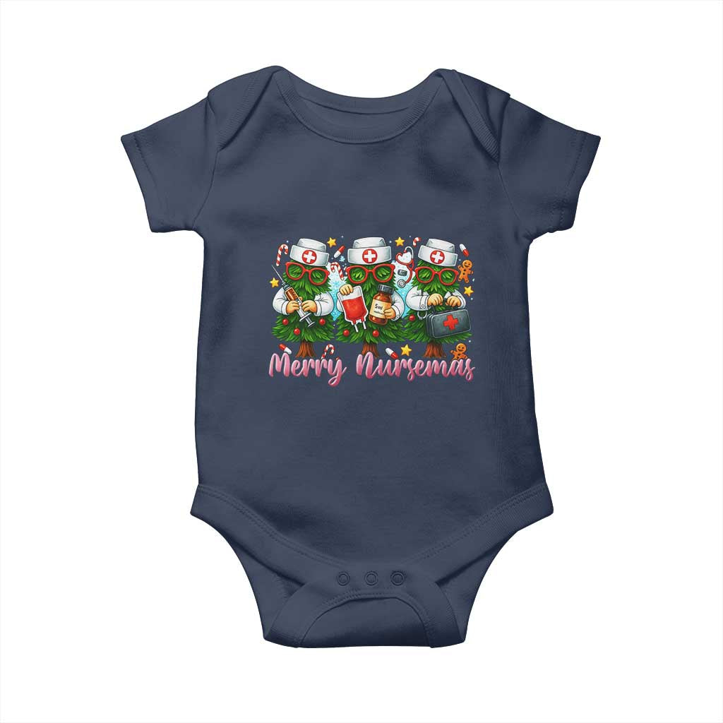 Christmas Nurse Baby Onesie Funny Merry Nursemas Pine Tree TS12 Navy Print Your Wear
