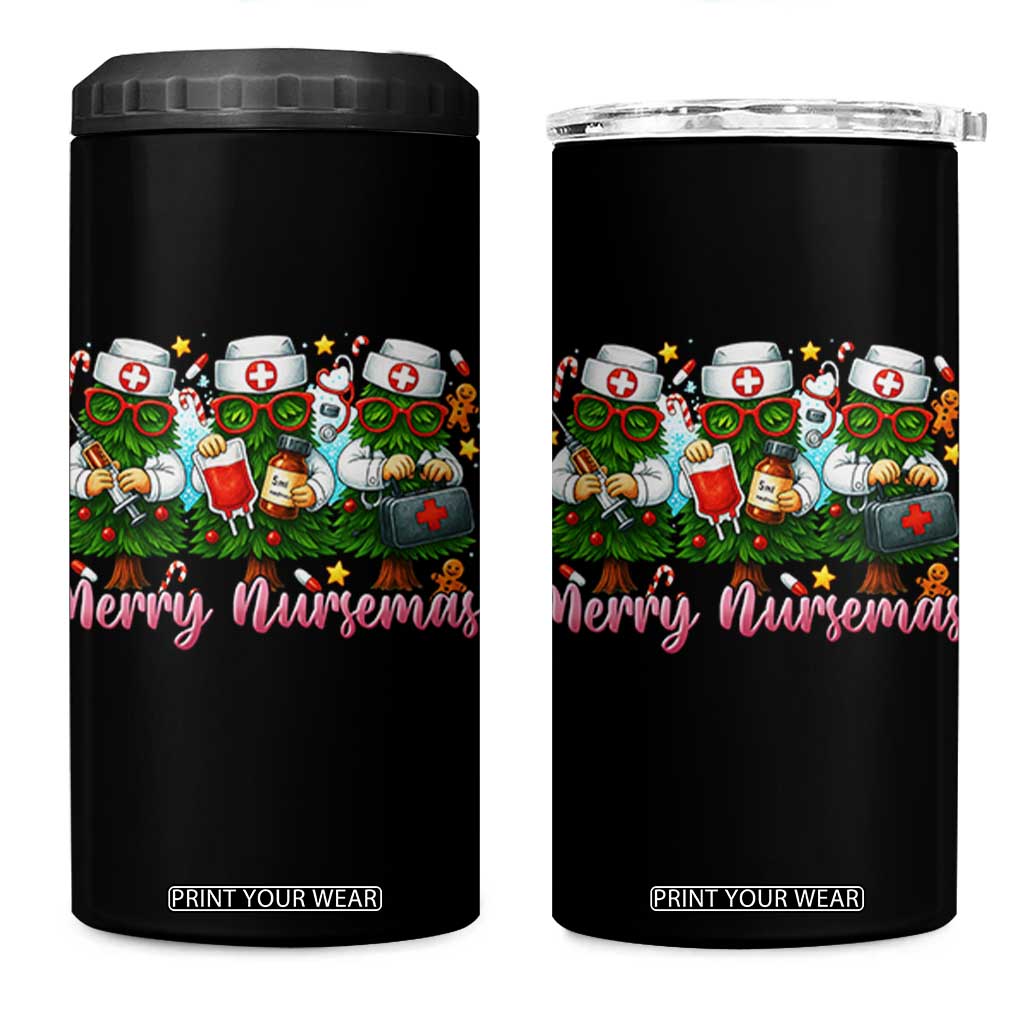 Christmas Nurse 4 in 1 Can Cooler Tumbler Funny Merry Nursemas Pine Tree TS12 One Size: 16 oz Black Print Your Wear