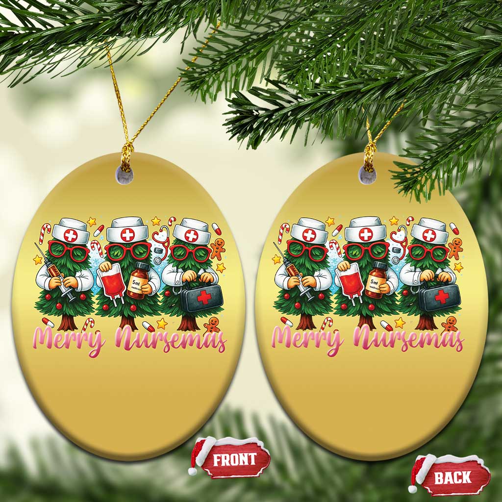 Xmas Nurse Christmas Ornament Funny Merry Nursemas Pine Tree TS12 Oval Gold Print Your Wear