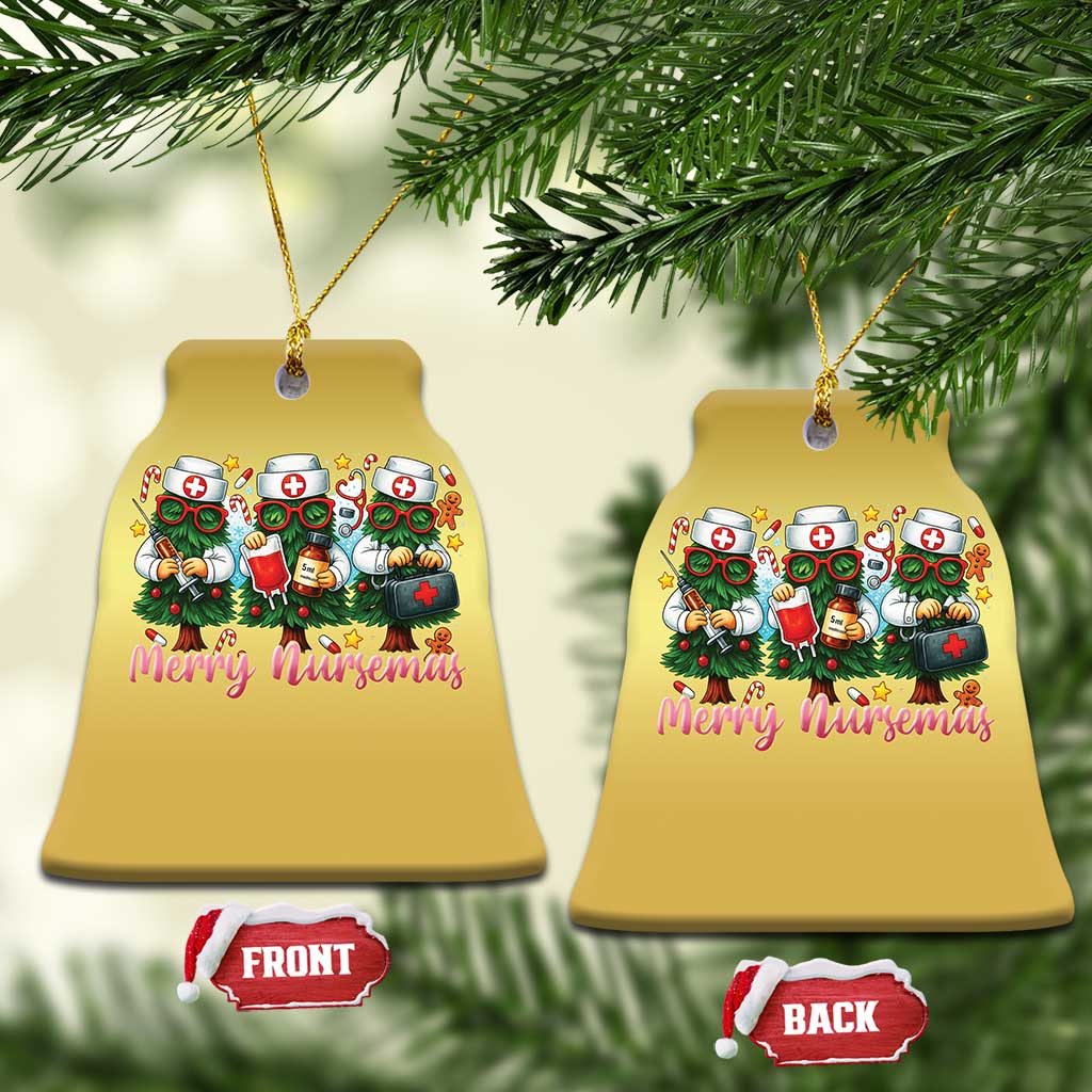Xmas Nurse Christmas Ornament Funny Merry Nursemas Pine Tree TS12 Bell Flake Gold Print Your Wear
