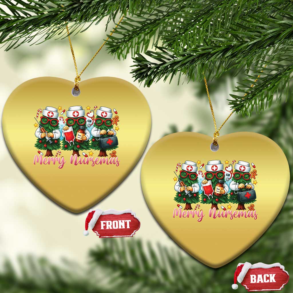 Xmas Nurse Christmas Ornament Funny Merry Nursemas Pine Tree TS12 Heart Gold Print Your Wear