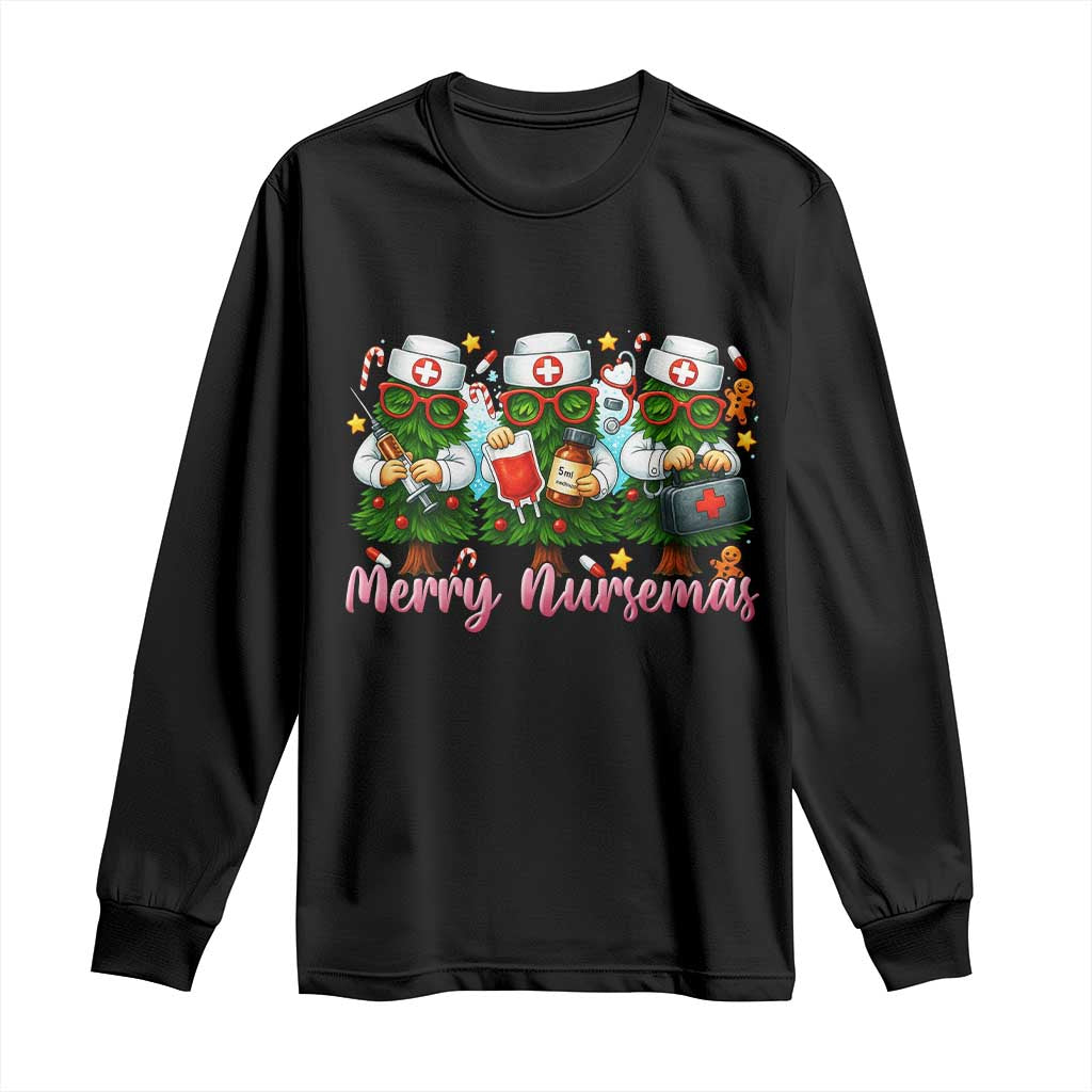 Christmas Nurse Long Sleeve Shirt Funny Merry Nursemas Pine Tree TS12 Black Print Your Wear