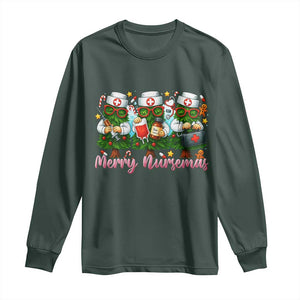 Christmas Nurse Long Sleeve Shirt Funny Merry Nursemas Pine Tree TS12 Dark Forest Green Print Your Wear