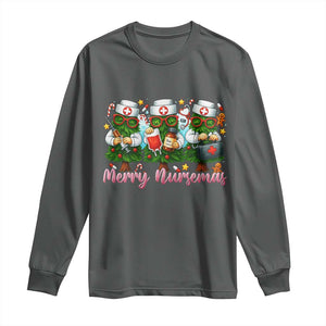 Christmas Nurse Long Sleeve Shirt Funny Merry Nursemas Pine Tree TS12 Dark Heather Print Your Wear