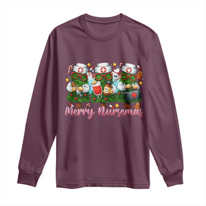 Christmas Nurse Long Sleeve Shirt Funny Merry Nursemas Pine Tree TS12 Maroon Print Your Wear