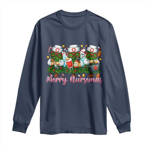 Christmas Nurse Long Sleeve Shirt Funny Merry Nursemas Pine Tree TS12 Navy Print Your Wear